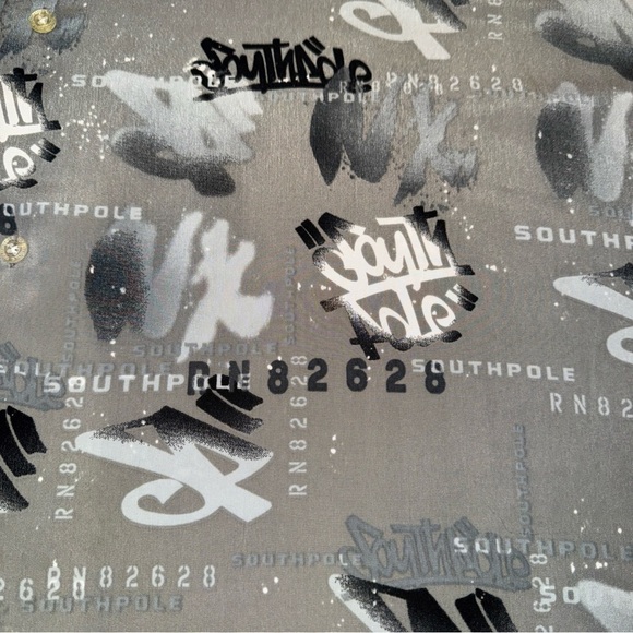 Southpole Mens S/S Shirt Adult 2XL Grey Graphic Graffiti Print Button Down - Picture 6 of 10
